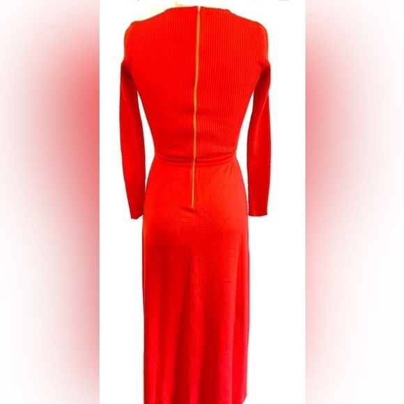 Aristo Kat Knit Dress Sz 14 Long Red/Orange Wool/Acrylic Back Zip - Picture 3 of 12